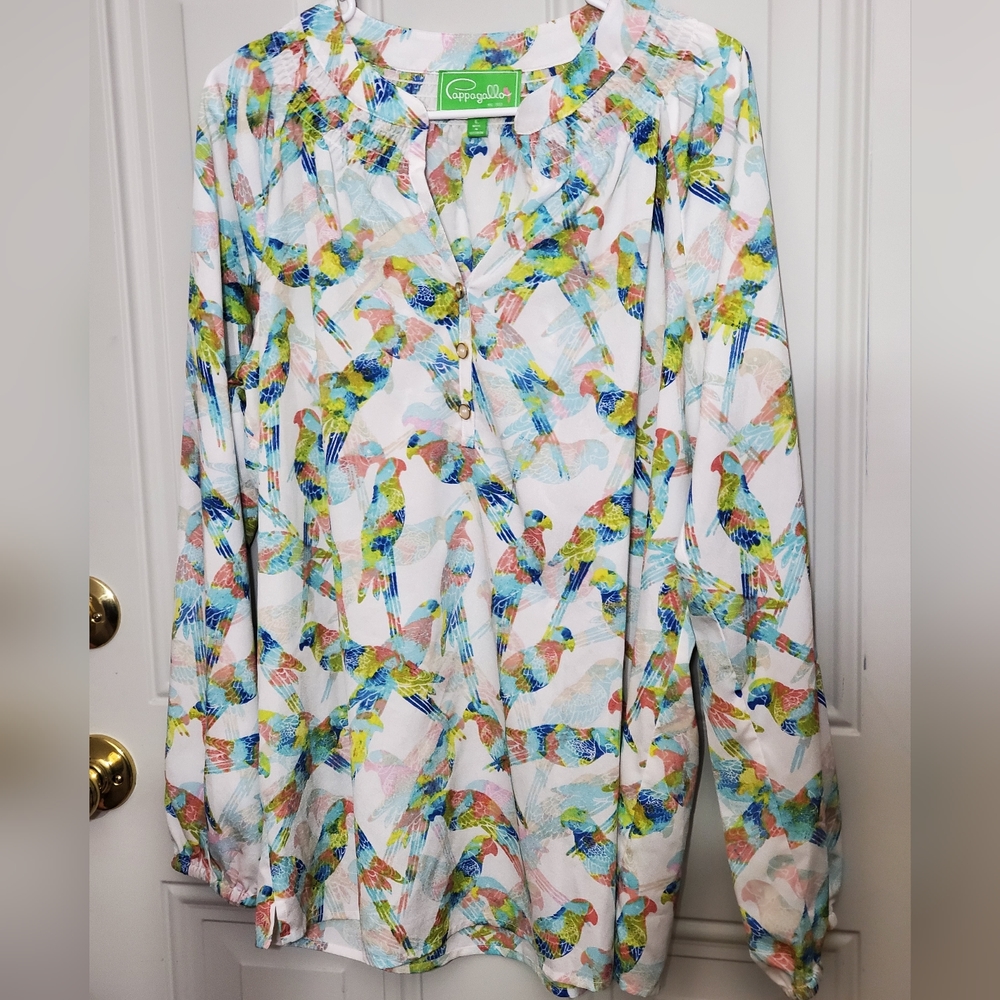 Cappagallo Modern Bird Tunic Top Size Large